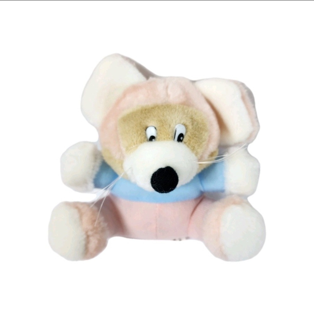 Vintage Mouse Plush Toy Animal Stuffed Soft Pink Blue Outfit Easter Spring Gift